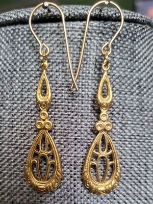 Filigree Brass Gold Art Deco Dangle Earrings - image2